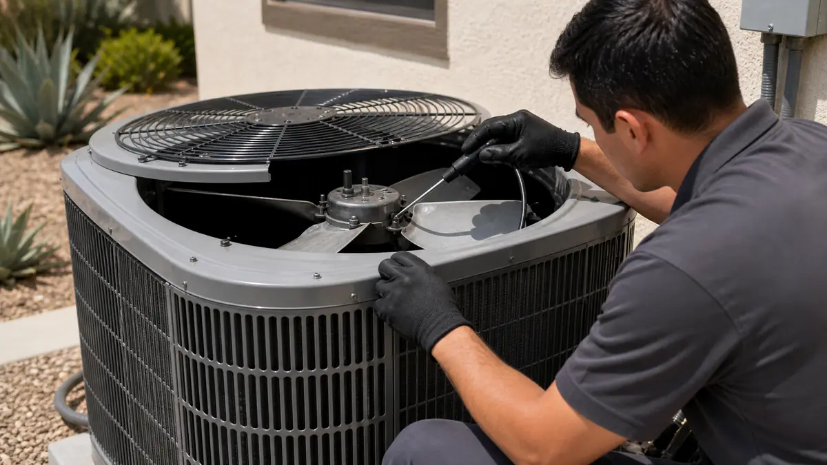 Technician locating a buzzing noise at a Trane condenser in West Covina